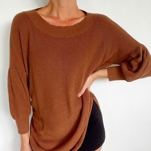 Express brown knit cotton bubble sleeve sweater size small